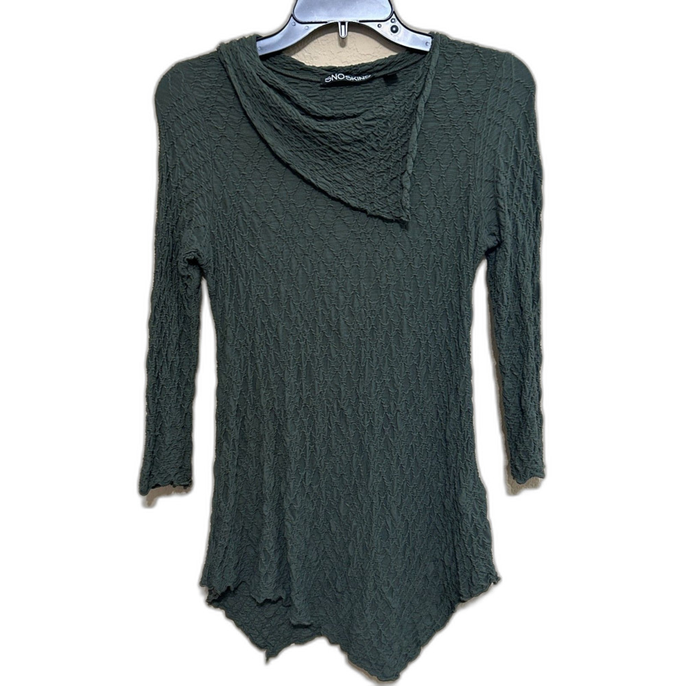 Sno Skins Crinkle Textured Pullover Top Womens Small Green Stretchy Lagenlook